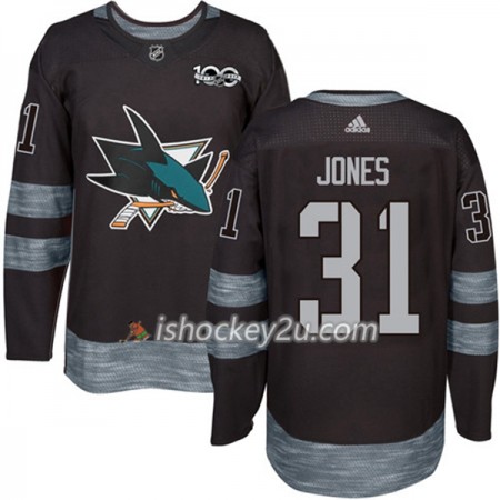 Mænd NHL San Jose Sharks Trøje Martin Jones 31 1917-2017 100th Anniversary Adidas Sort Authentic